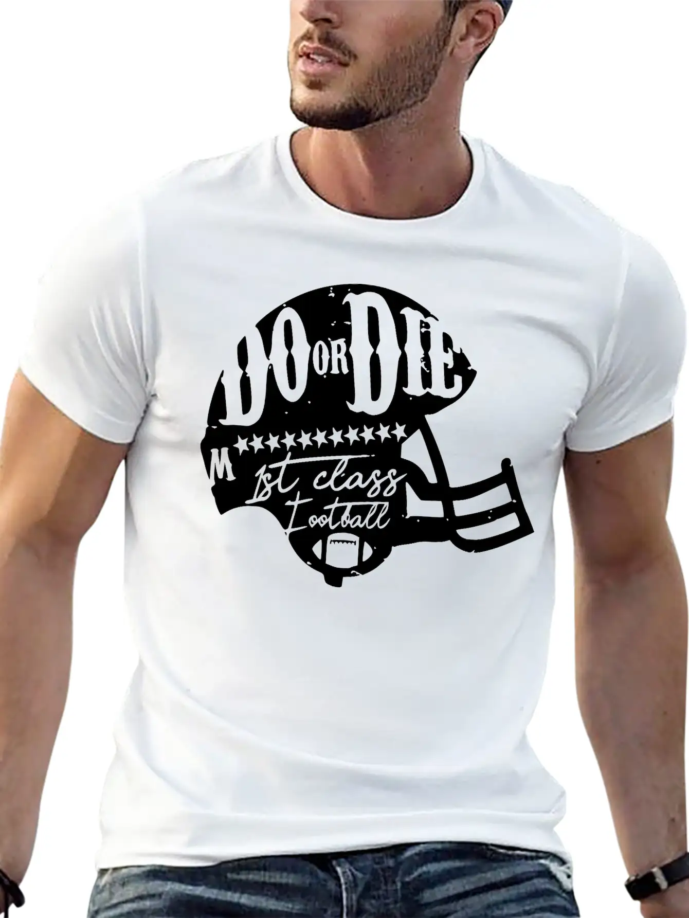 Football Touch Down Quarterback American Sticker Breathable Soft Cotton T-Shirt – Timeless Casual Look