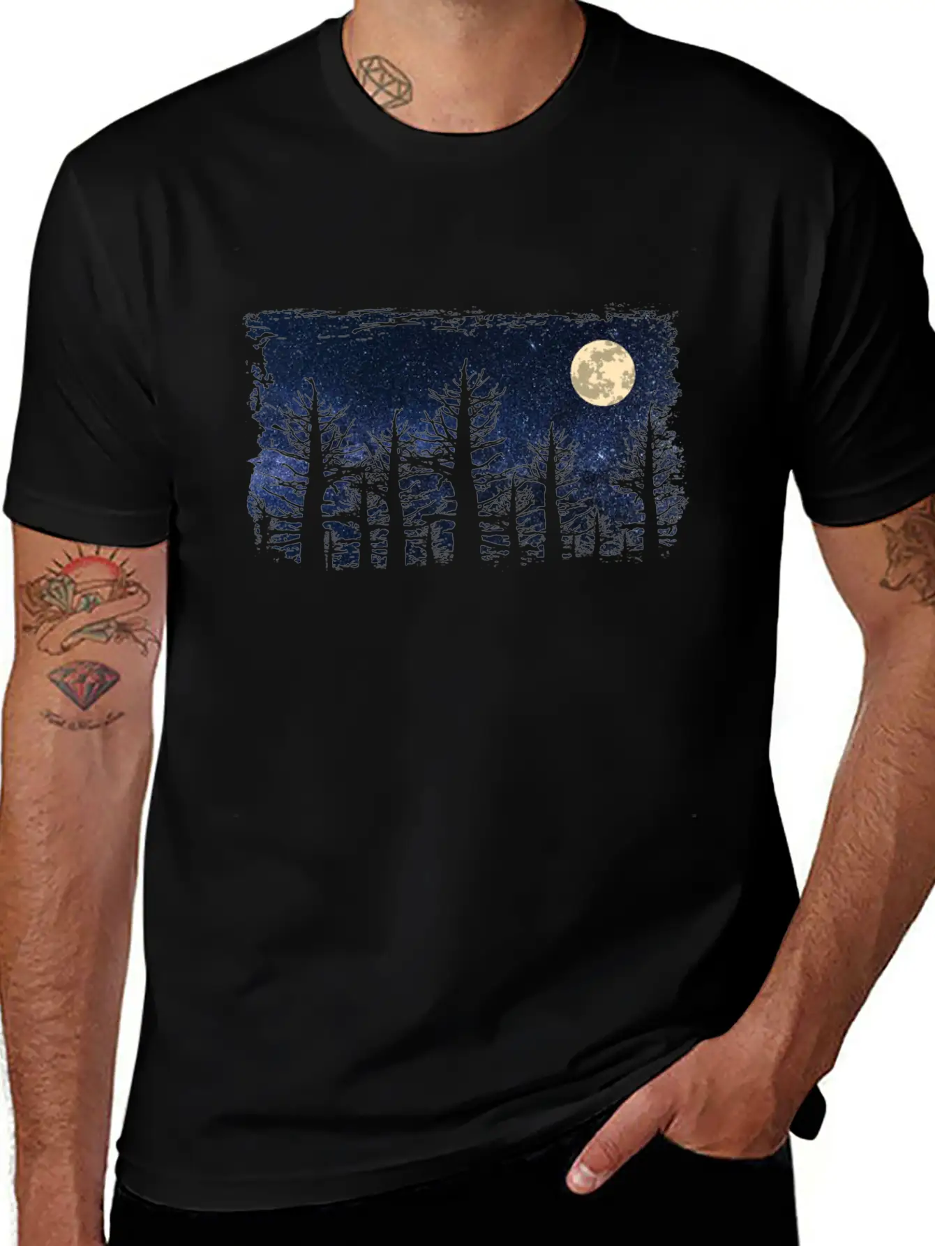 Forest Moon Starry Sky Unisex Casual T-Shirt – Clean Design For Daily Comfort