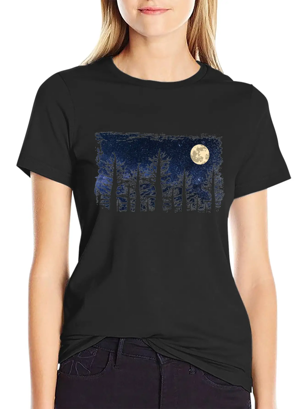 Forest Moon Starry Sky Unisex Casual T-Shirt – Clean Design For Daily Comfort