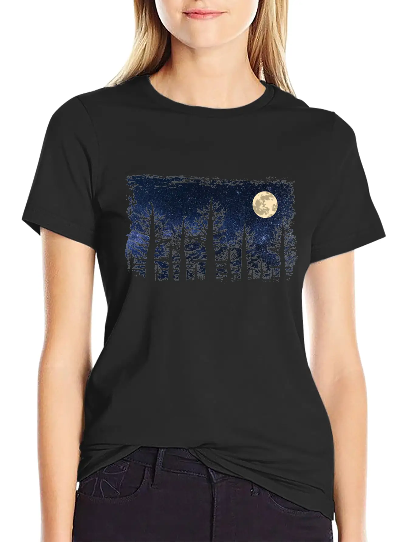 Forest Moon Starry Sky Unisex Casual T-Shirt – Clean Design For Daily Comfort