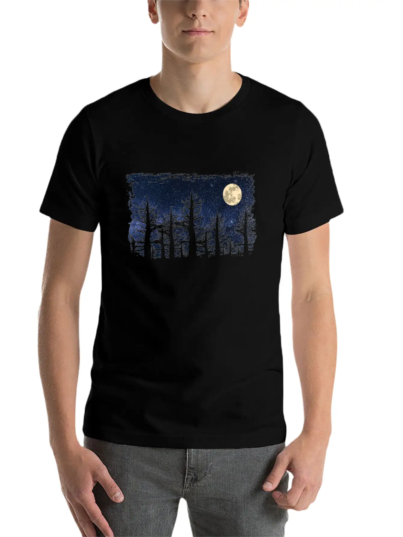 Forest Moon Starry Sky Unisex Casual T-Shirt – Clean Design For Daily Comfort