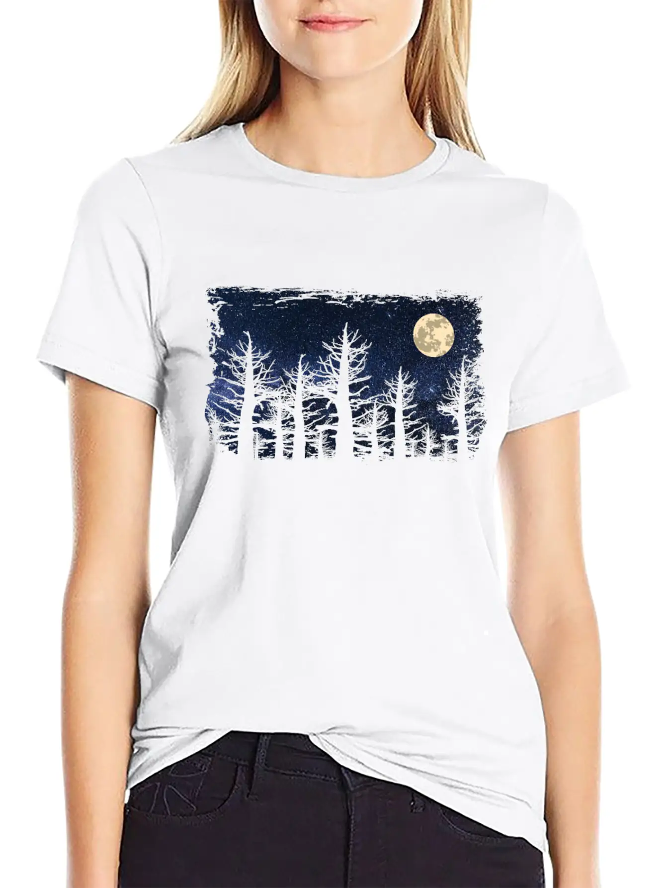 Forest Moon Starry Sky Unisex Casual T-Shirt – Clean Design For Daily Comfort