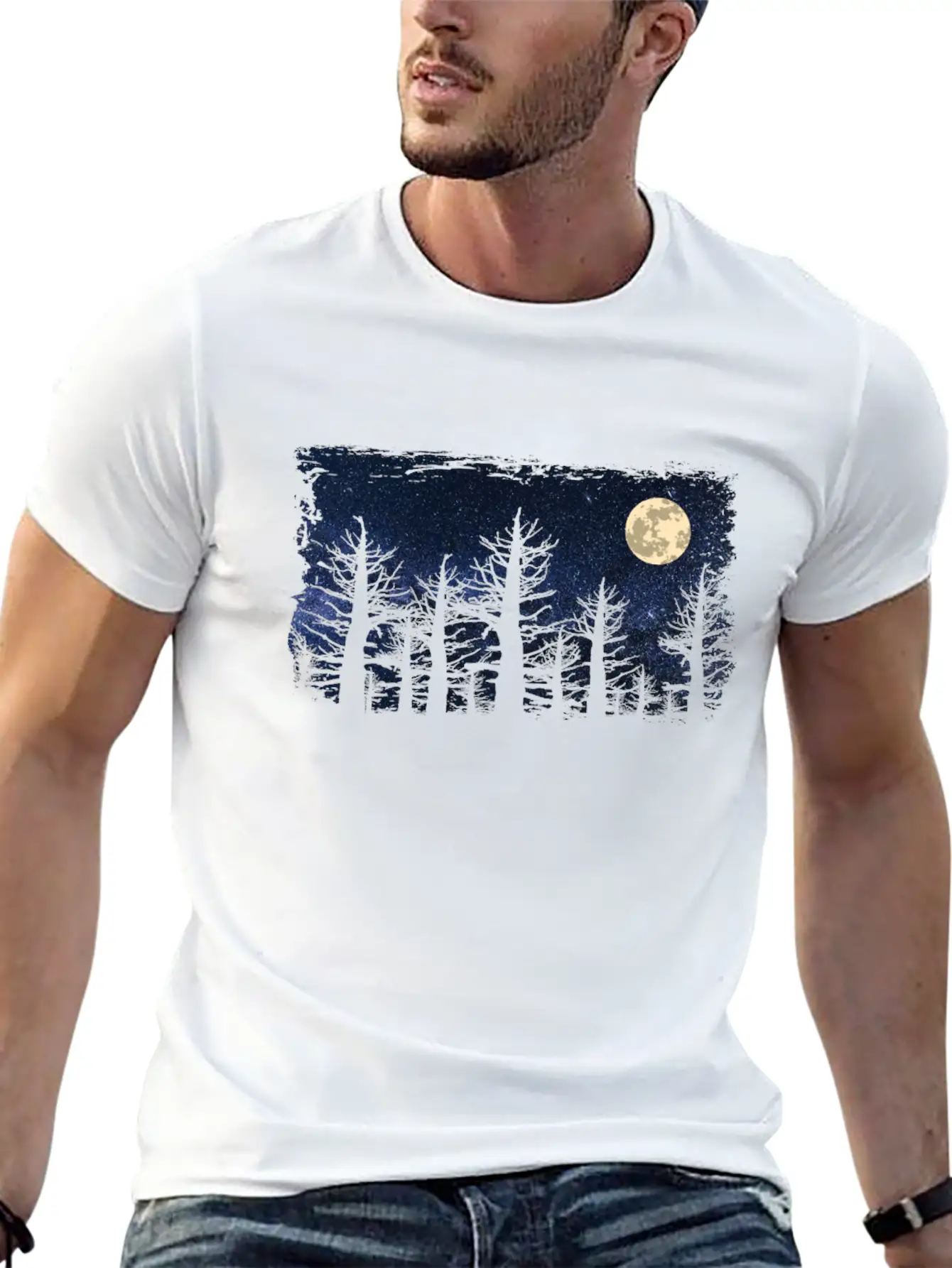 Forest Moon Starry Sky Unisex Casual T-Shirt – Clean Design For Daily Comfort