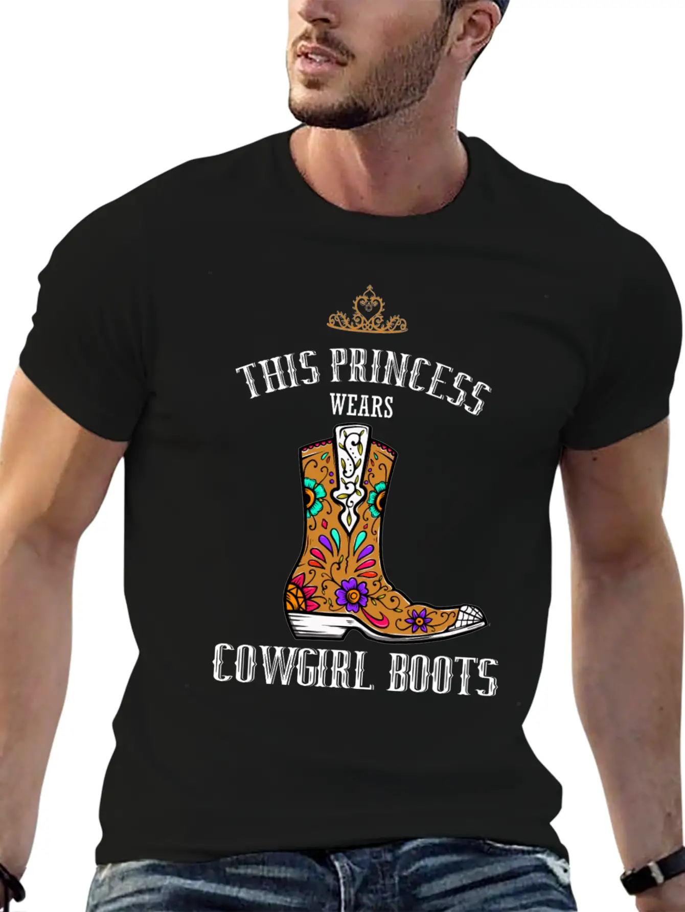 Forget Glass Slippers Princess Wears Cowboy Boots Basic Graphic T-Shirt – Daily Comfort In Soft Cotton