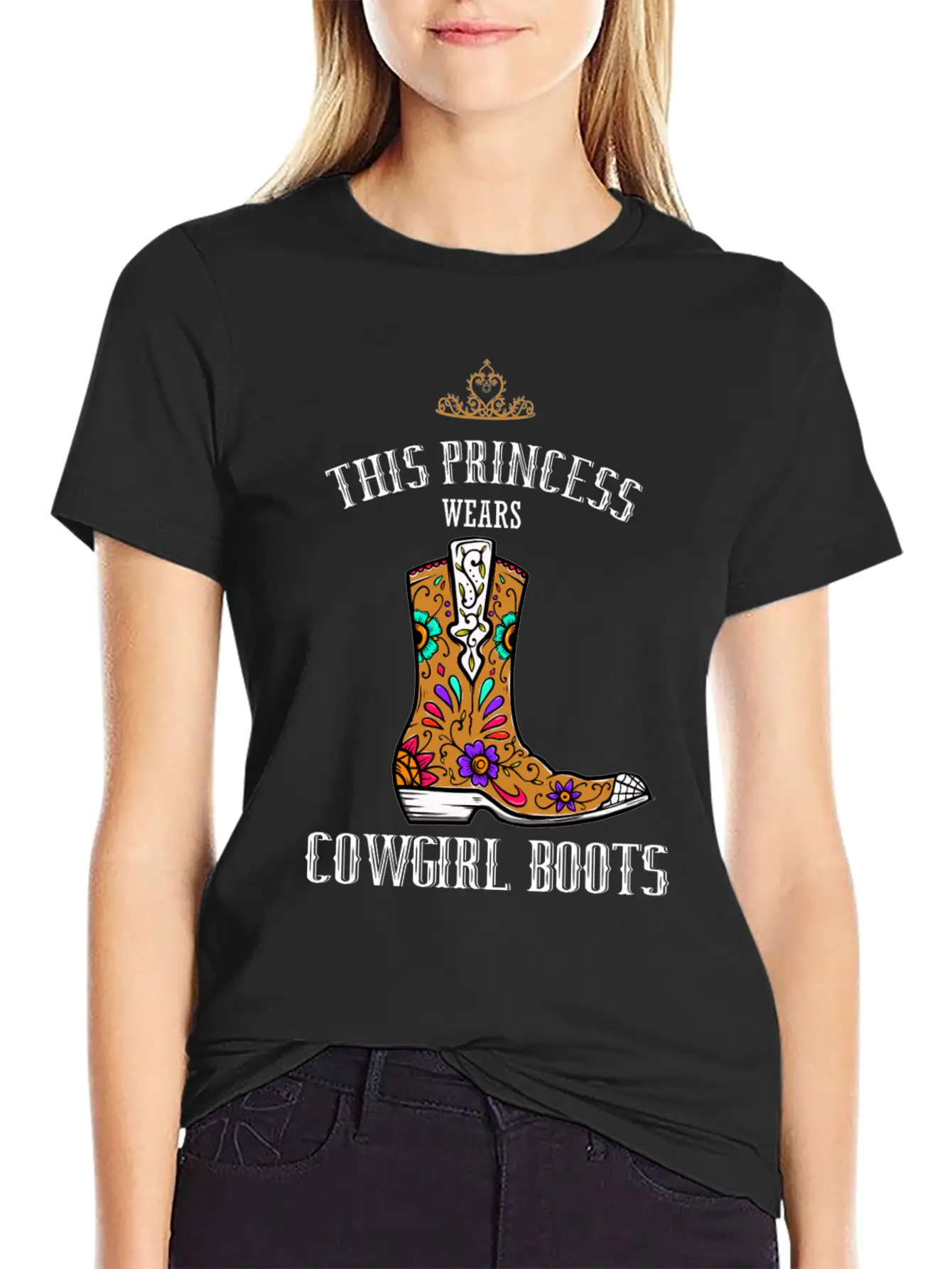 Forget Glass Slippers Princess Wears Cowboy Boots Basic Graphic T-Shirt – Daily Comfort In Soft Cotton