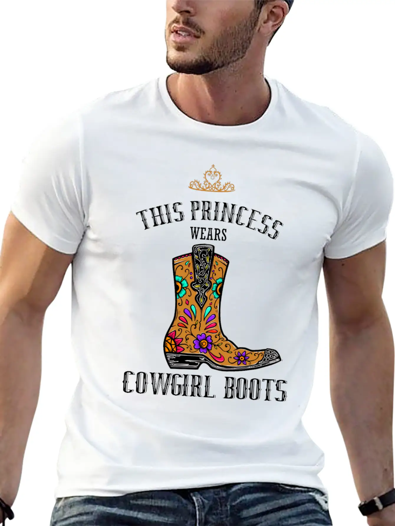 Forget Glass Slippers Princess Wears Cowboy Boots Basic Graphic T-Shirt – Daily Comfort In Soft Cotton