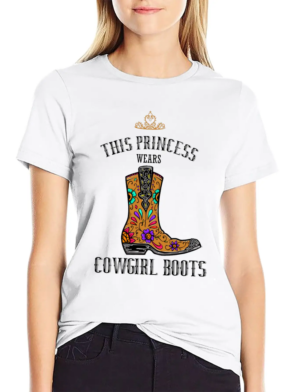 Forget Glass Slippers Princess Wears Cowboy Boots Basic Graphic T-Shirt – Daily Comfort In Soft Cotton