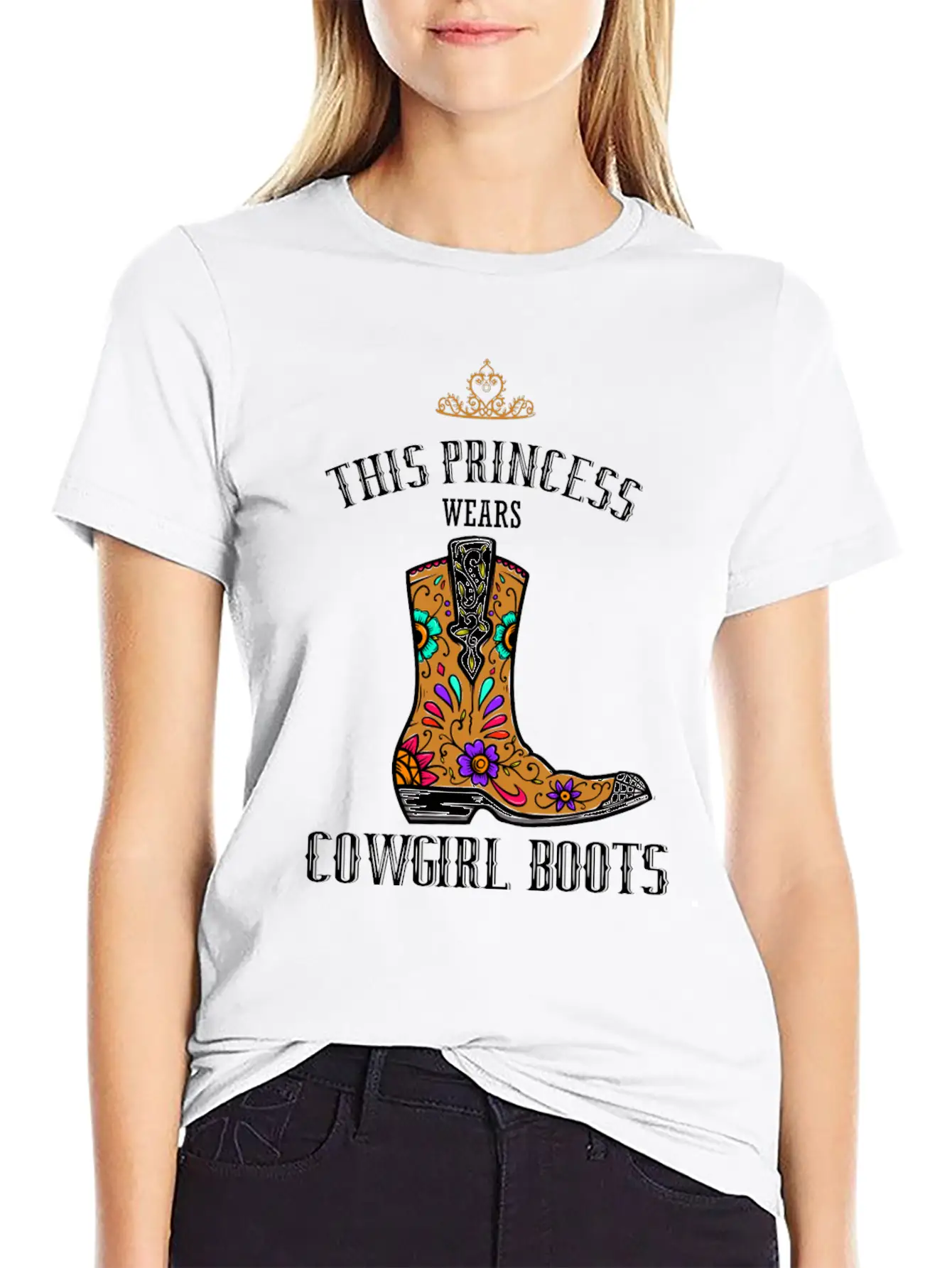 Forget Glass Slippers Princess Wears Cowboy Boots Basic Graphic T-Shirt – Daily Comfort In Soft Cotton
