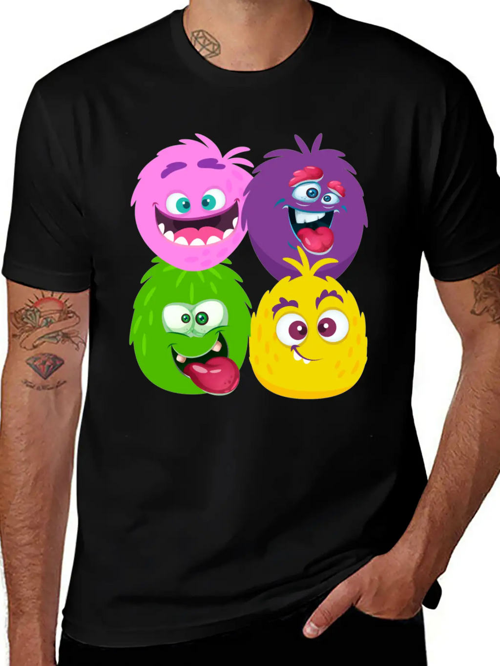 Four Weird Monster Faces Unisex Casual T-Shirt – Clean Design For Daily Comfort
