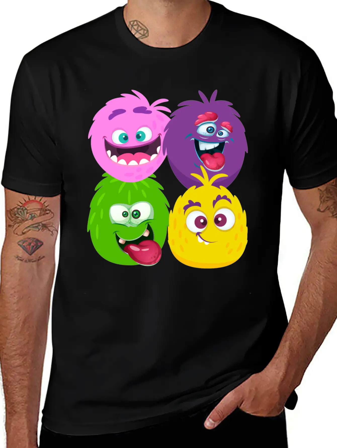 Four Weird Monster Faces Unisex Casual T-Shirt – Clean Design For Daily Comfort
