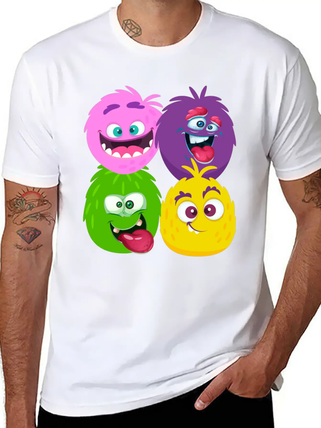 Four Weird Monster Faces Unisex Casual T-Shirt – Clean Design For Daily Comfort