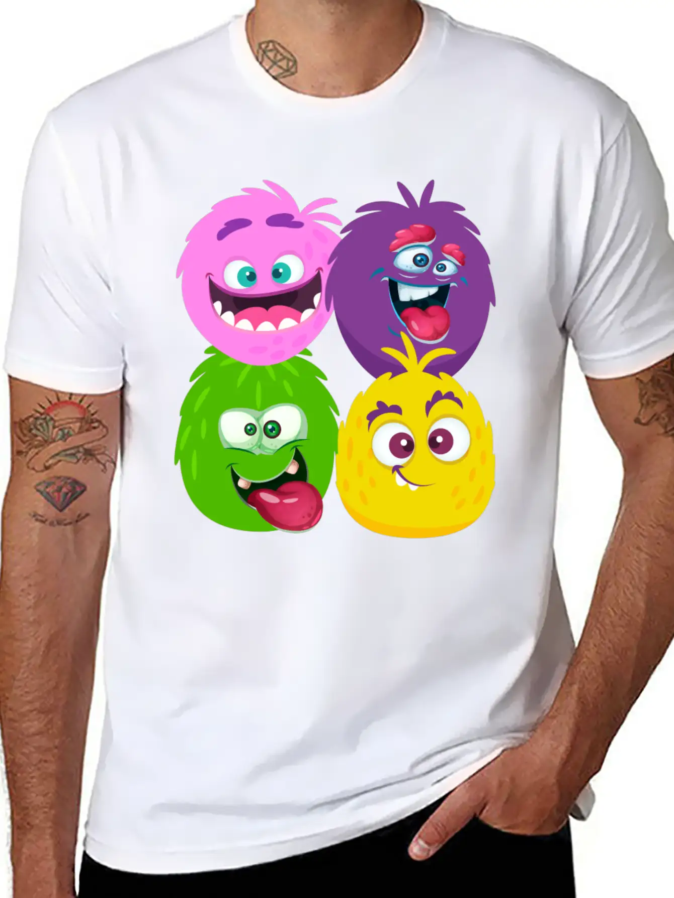 Four Weird Monster Faces Unisex Casual T-Shirt – Clean Design For Daily Comfort