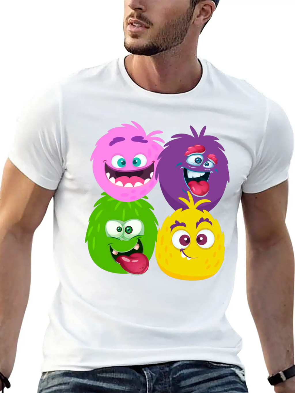 Four Weird Monster Faces Unisex Casual T-Shirt – Clean Design For Daily Comfort