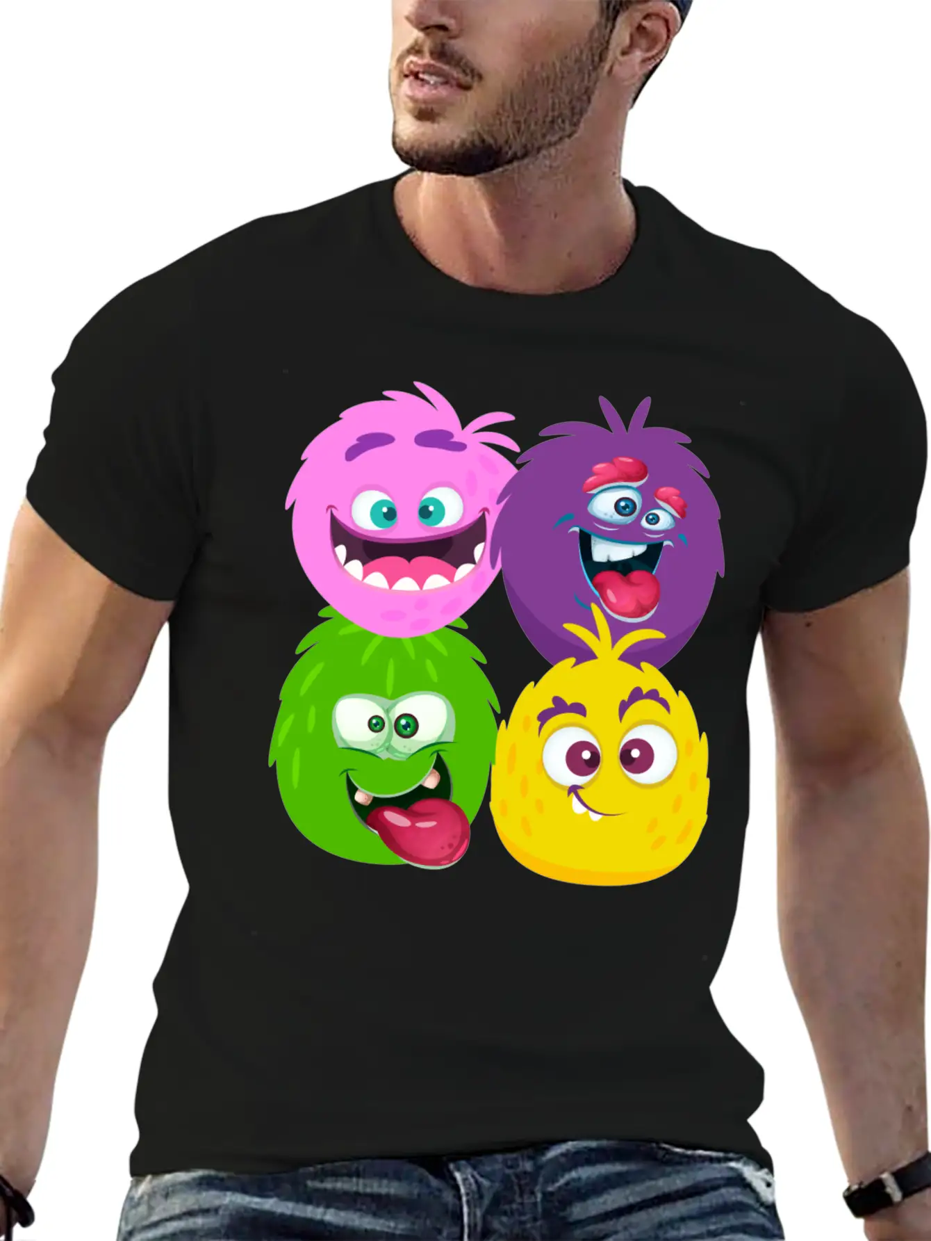 Four Weird Monster Faces Unisex Casual T-Shirt – Clean Design For Daily Comfort