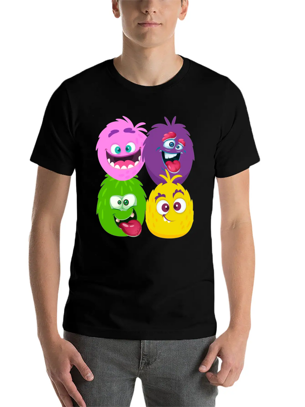 Four Weird Monster Faces Unisex Casual T-Shirt – Clean Design For Daily Comfort