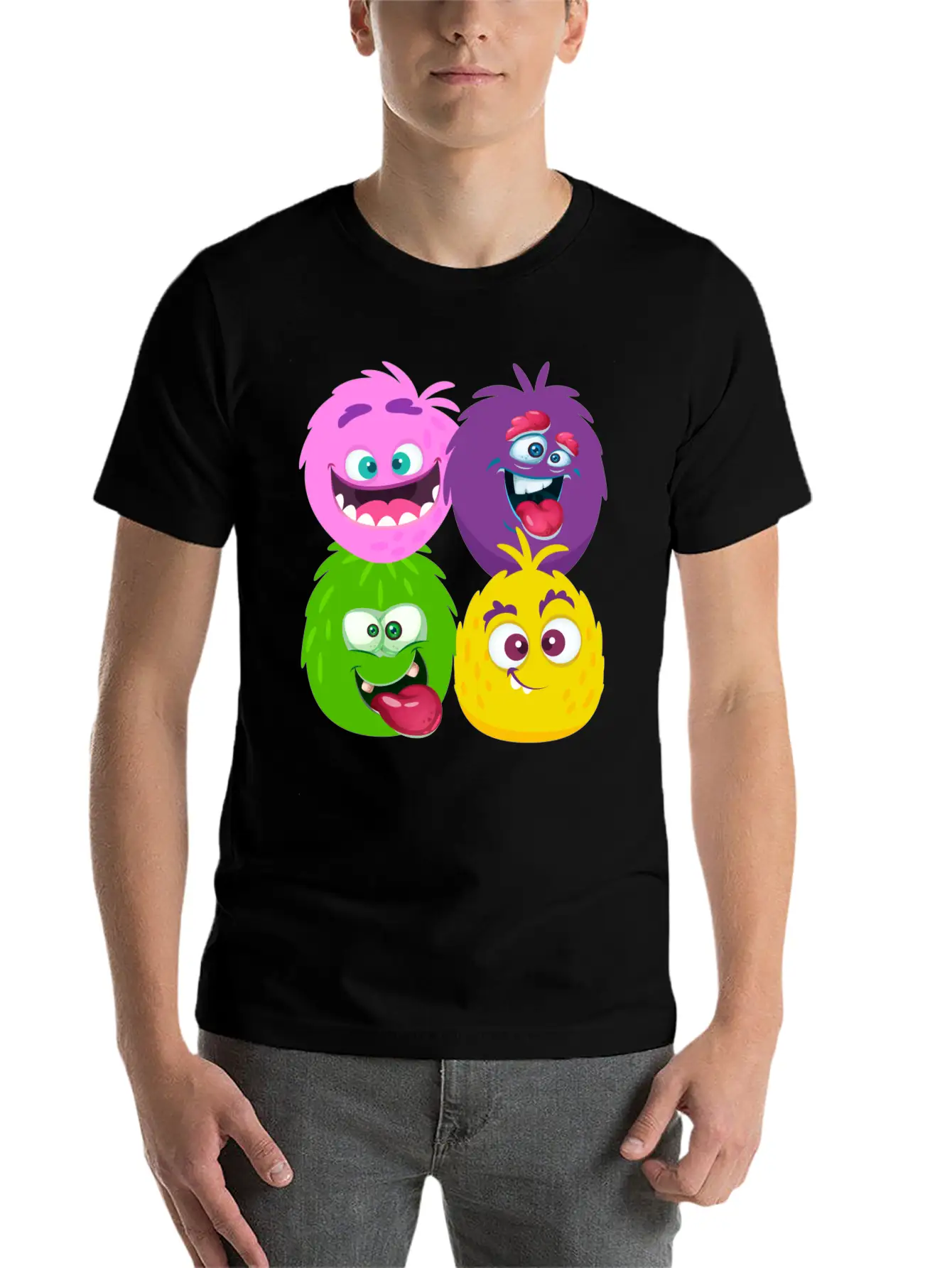 Four Weird Monster Faces Unisex Casual T-Shirt – Clean Design For Daily Comfort