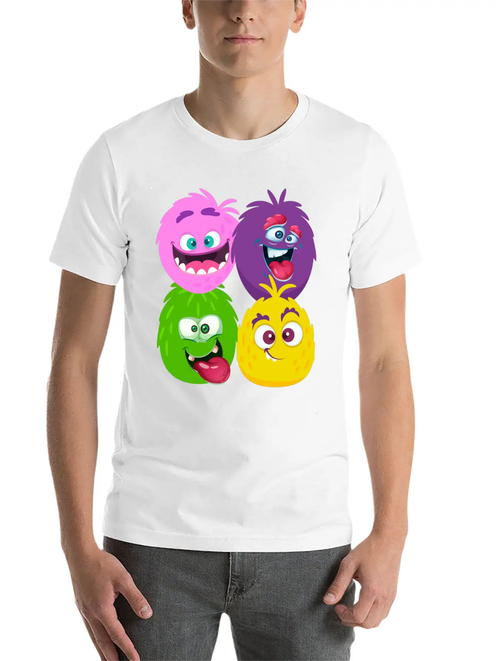 Four Weird Monster Faces Unisex Casual T-Shirt – Clean Design For Daily Comfort
