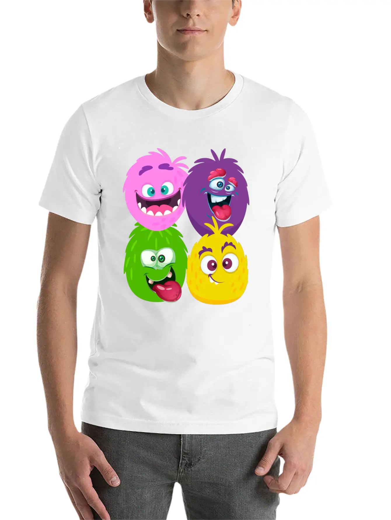 Four Weird Monster Faces Unisex Casual T-Shirt – Clean Design For Daily Comfort