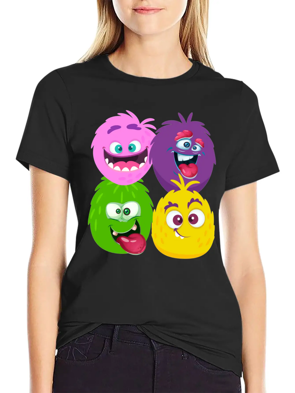 Four Weird Monster Faces Unisex Casual T-Shirt – Clean Design For Daily Comfort