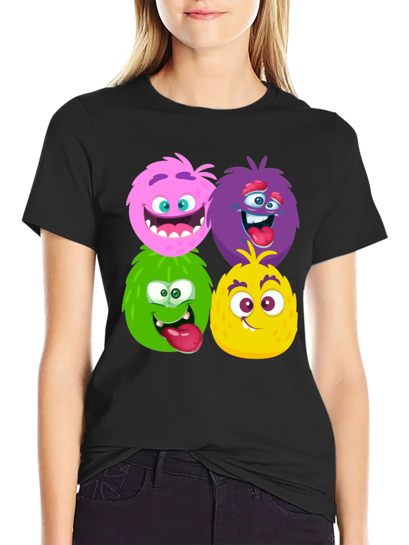 Four Weird Monster Faces Unisex Casual T-Shirt – Clean Design For Daily Comfort