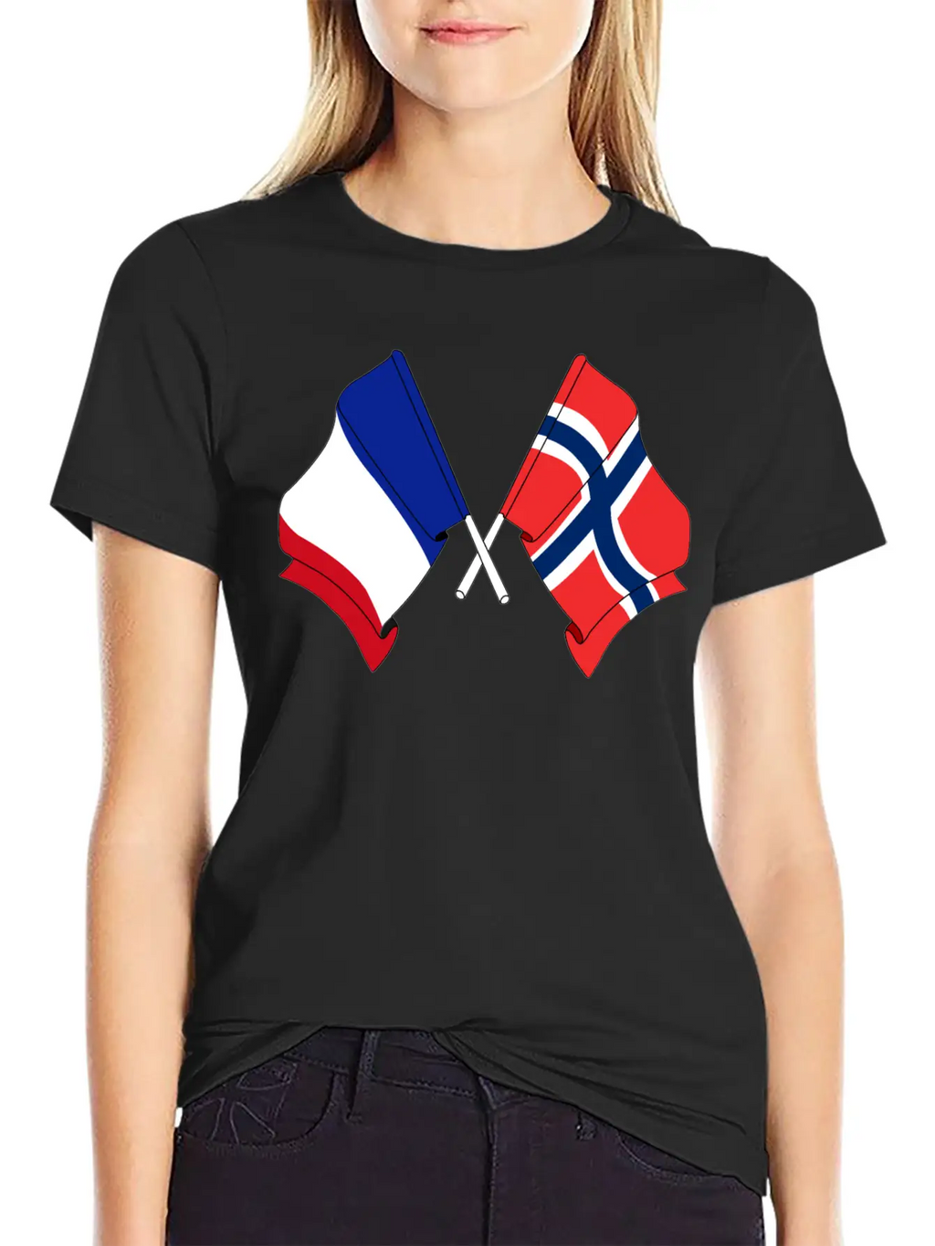 France Flag And Norway Flag Crossed Unisex Casual T-Shirt – Clean Design For Daily Comfort