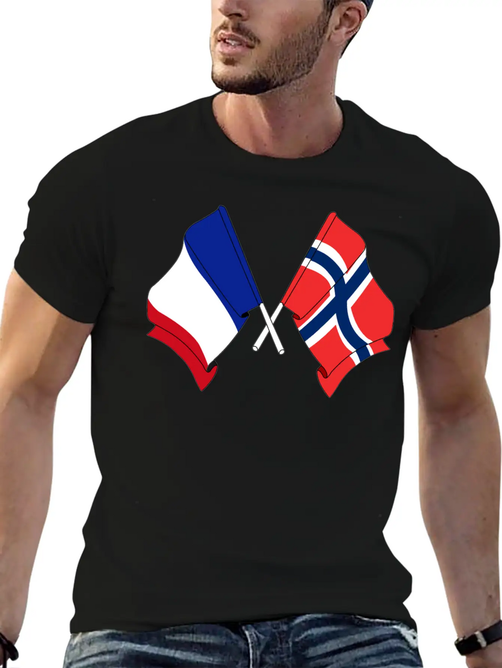 France Flag And Norway Flag Crossed Unisex Casual T-Shirt – Clean Design For Daily Comfort