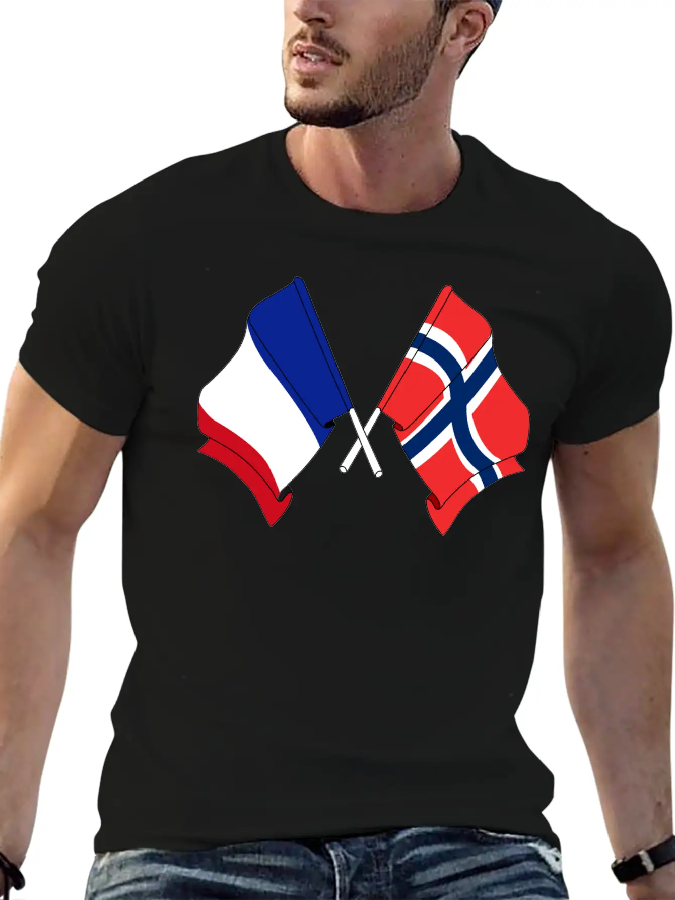France Flag And Norway Flag Crossed Unisex Casual T-Shirt – Clean Design For Daily Comfort