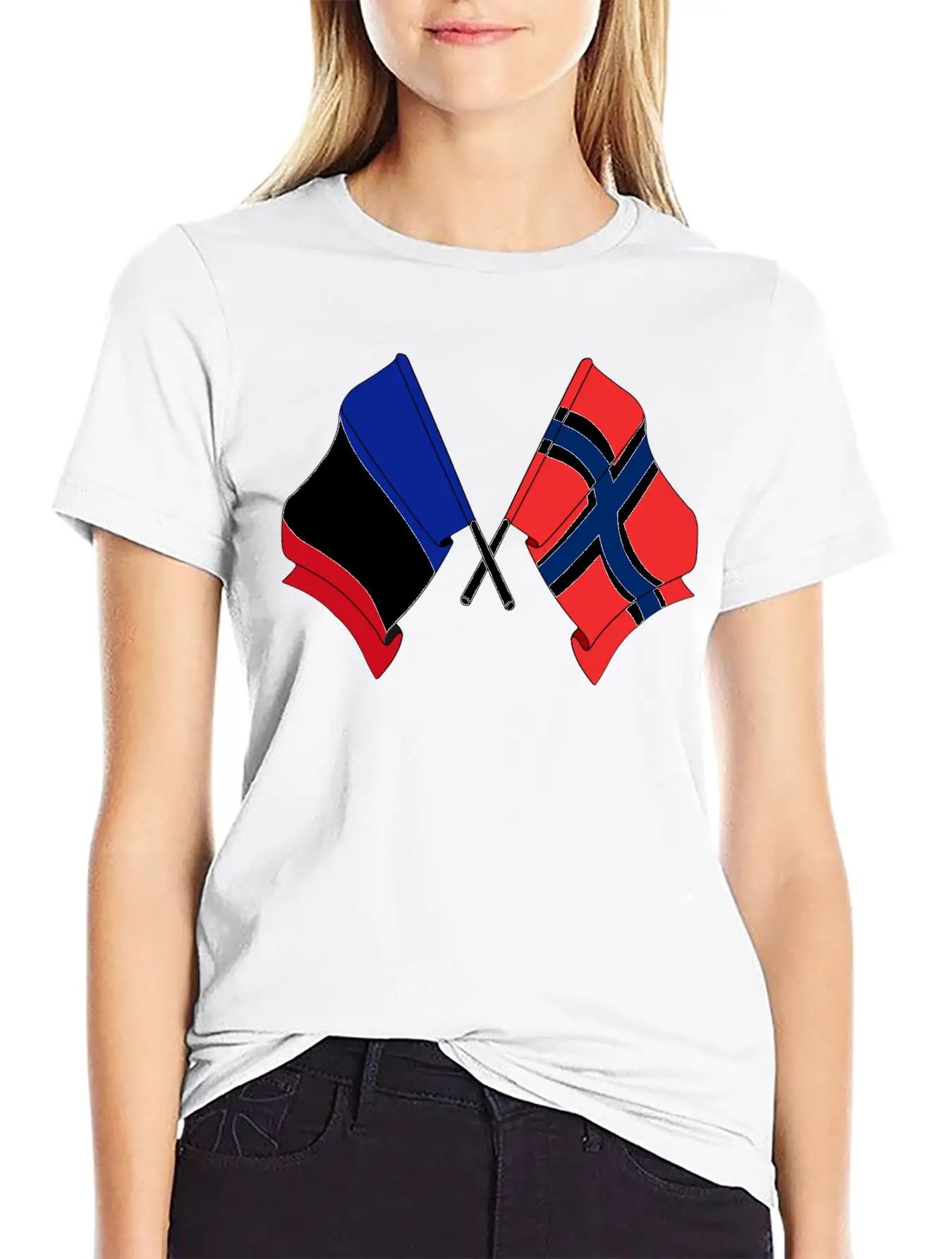 France Flag And Norway Flag Crossed Unisex Casual T-Shirt – Clean Design For Daily Comfort