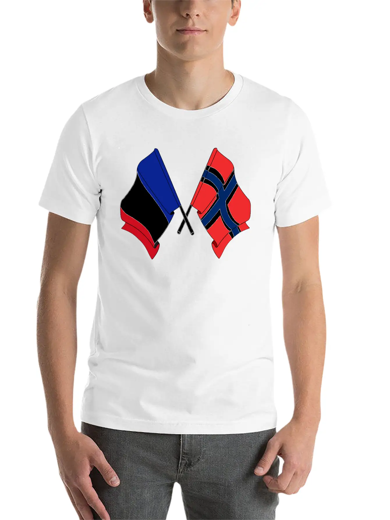 France Flag And Norway Flag Crossed Unisex Casual T-Shirt – Clean Design For Daily Comfort