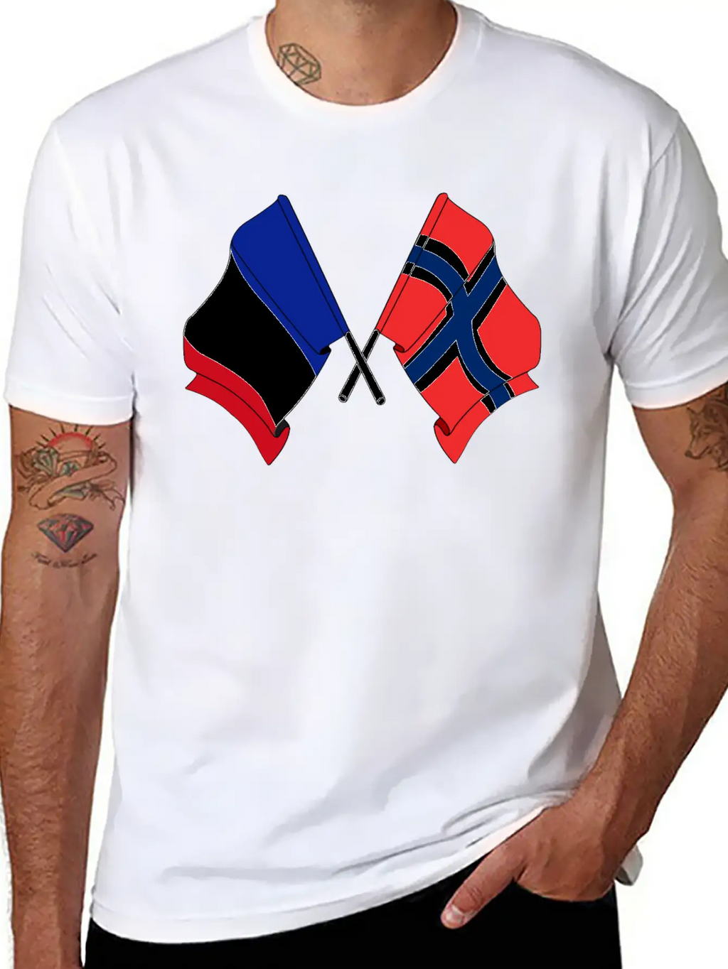 France Flag And Norway Flag Crossed Unisex Casual T-Shirt – Clean Design For Daily Comfort