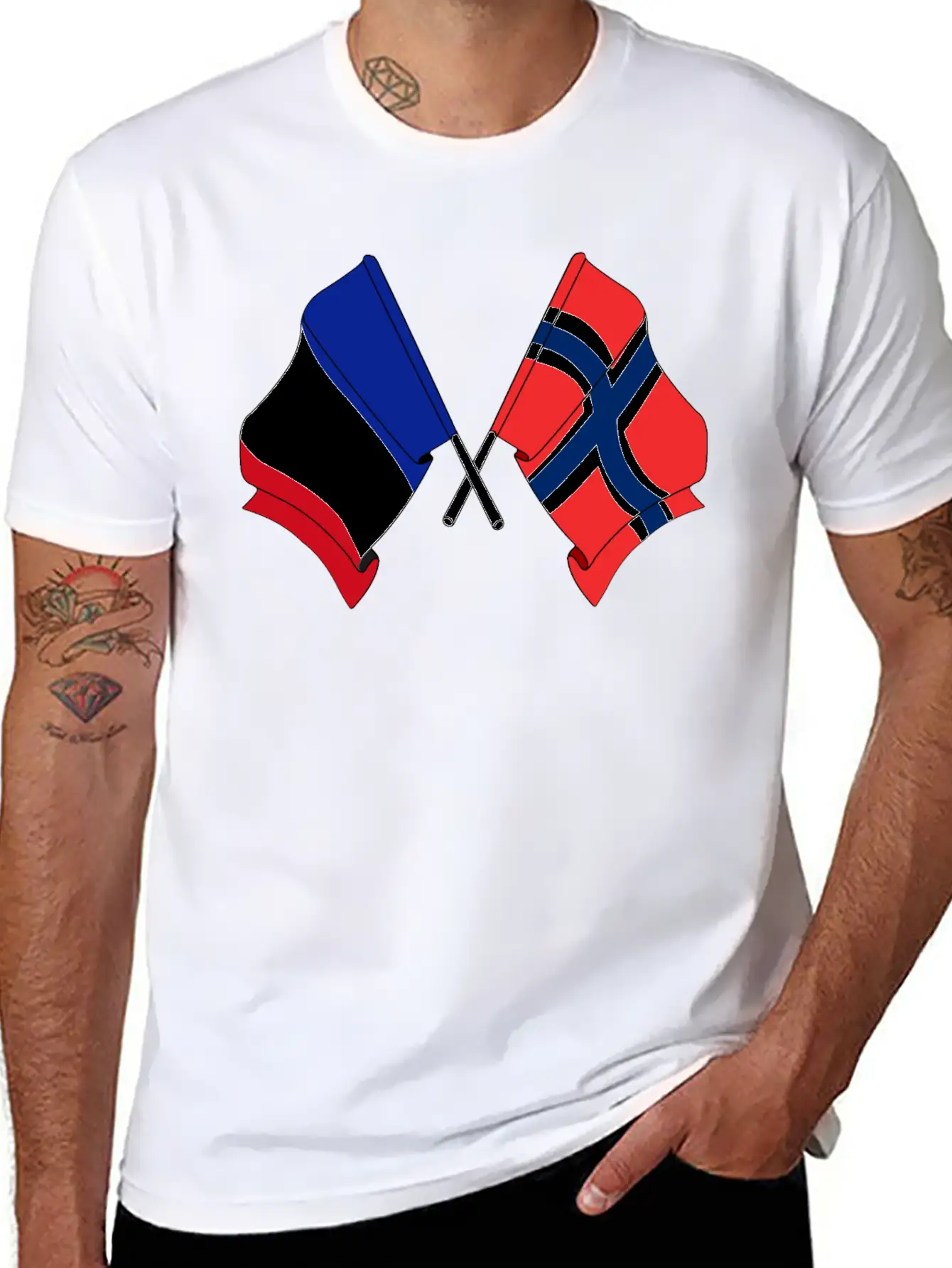 France Flag And Norway Flag Crossed Unisex Casual T-Shirt – Clean Design For Daily Comfort