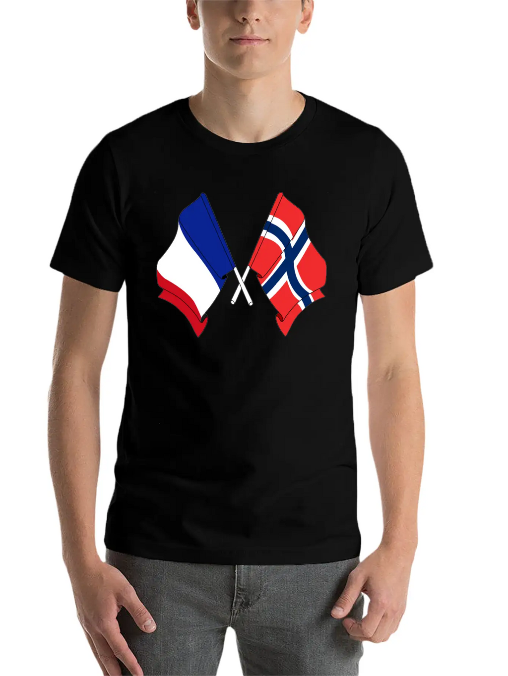 France Flag And Norway Flag Crossed Unisex Casual T-Shirt – Clean Design For Daily Comfort
