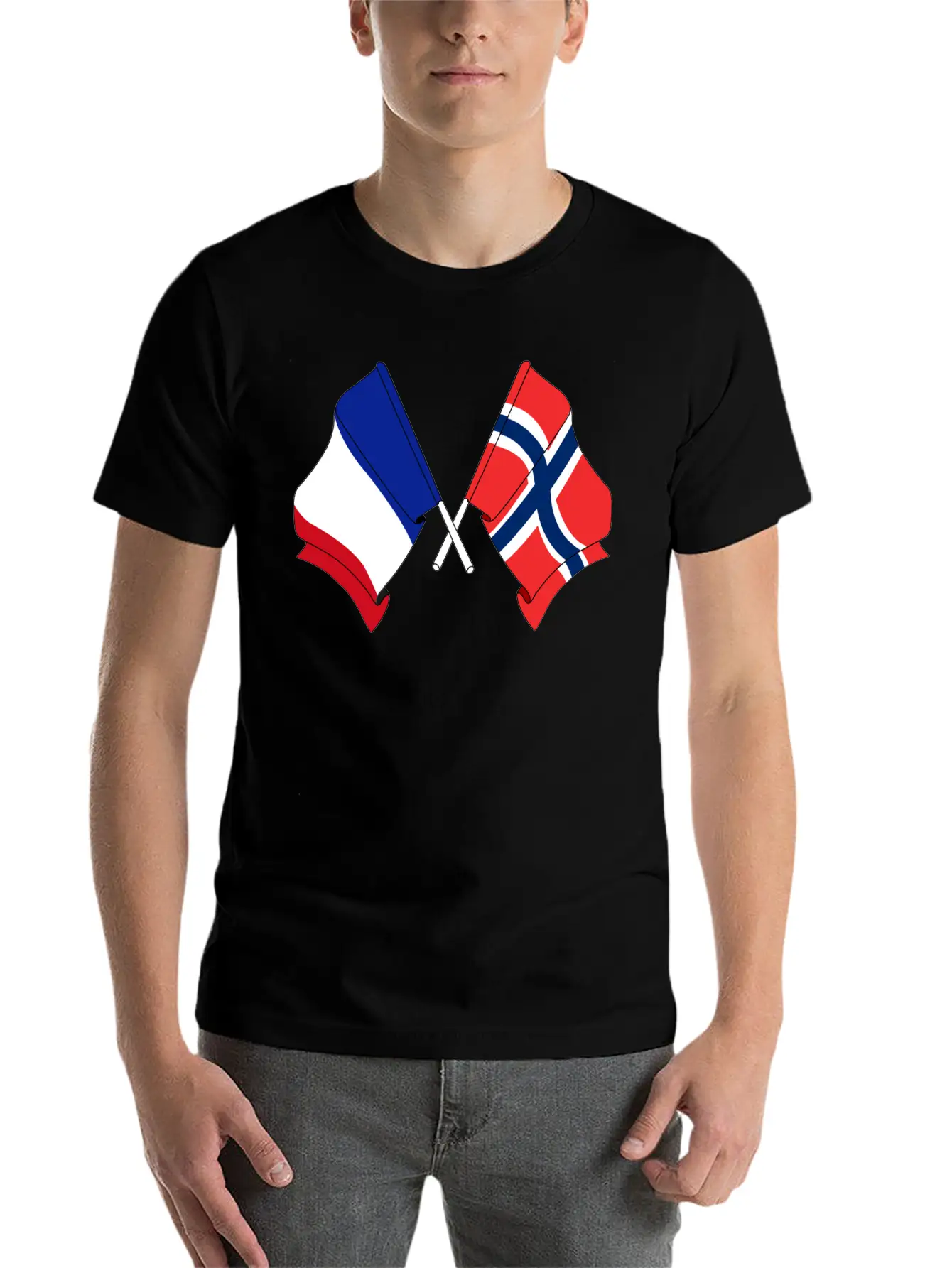 France Flag And Norway Flag Crossed Unisex Casual T-Shirt – Clean Design For Daily Comfort