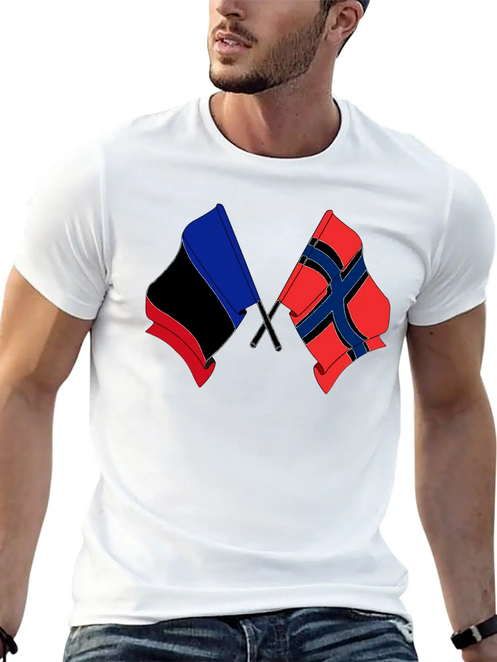France Flag And Norway Flag Crossed Unisex Casual T-Shirt – Clean Design For Daily Comfort