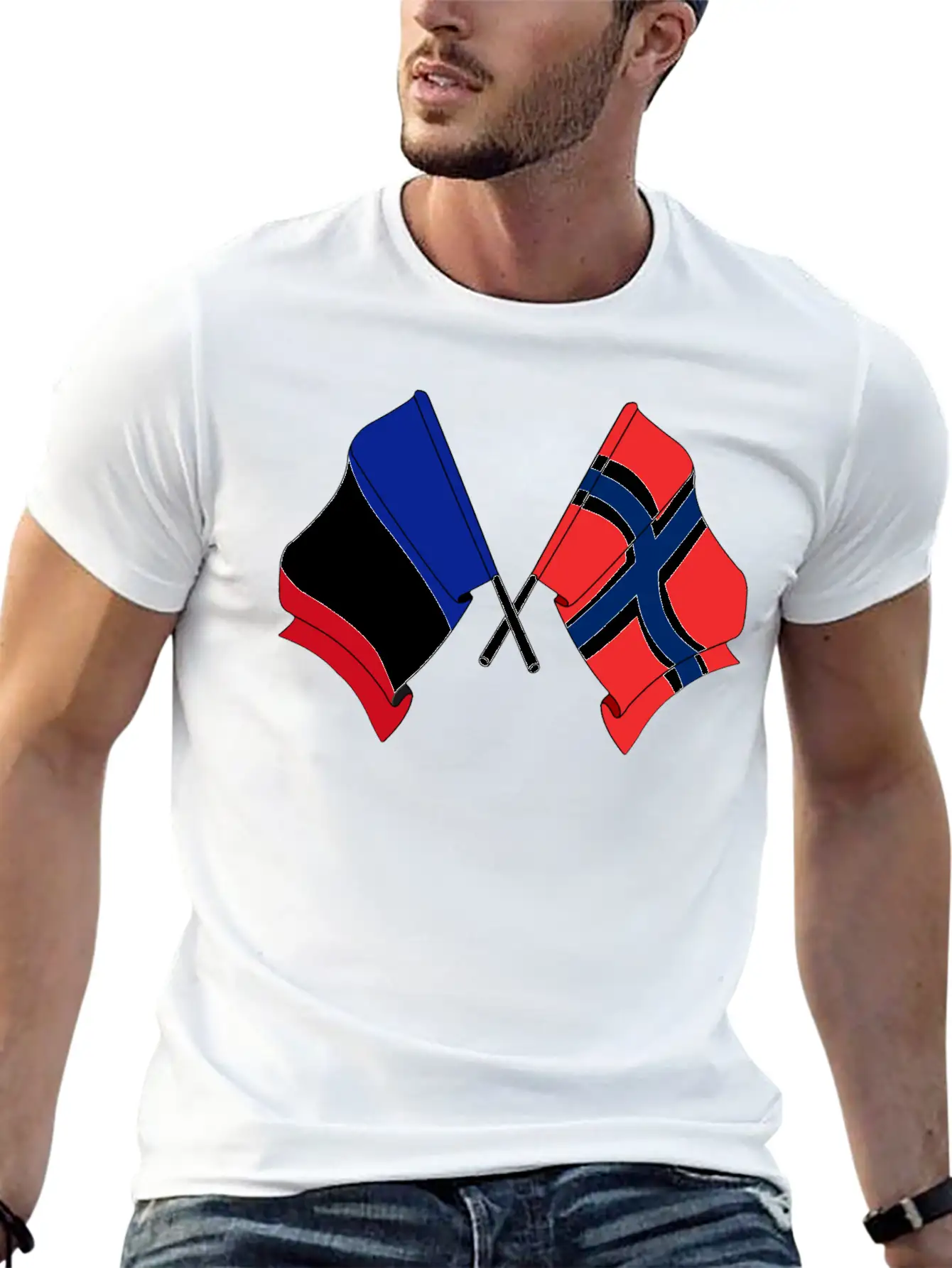 France Flag And Norway Flag Crossed Unisex Casual T-Shirt – Clean Design For Daily Comfort