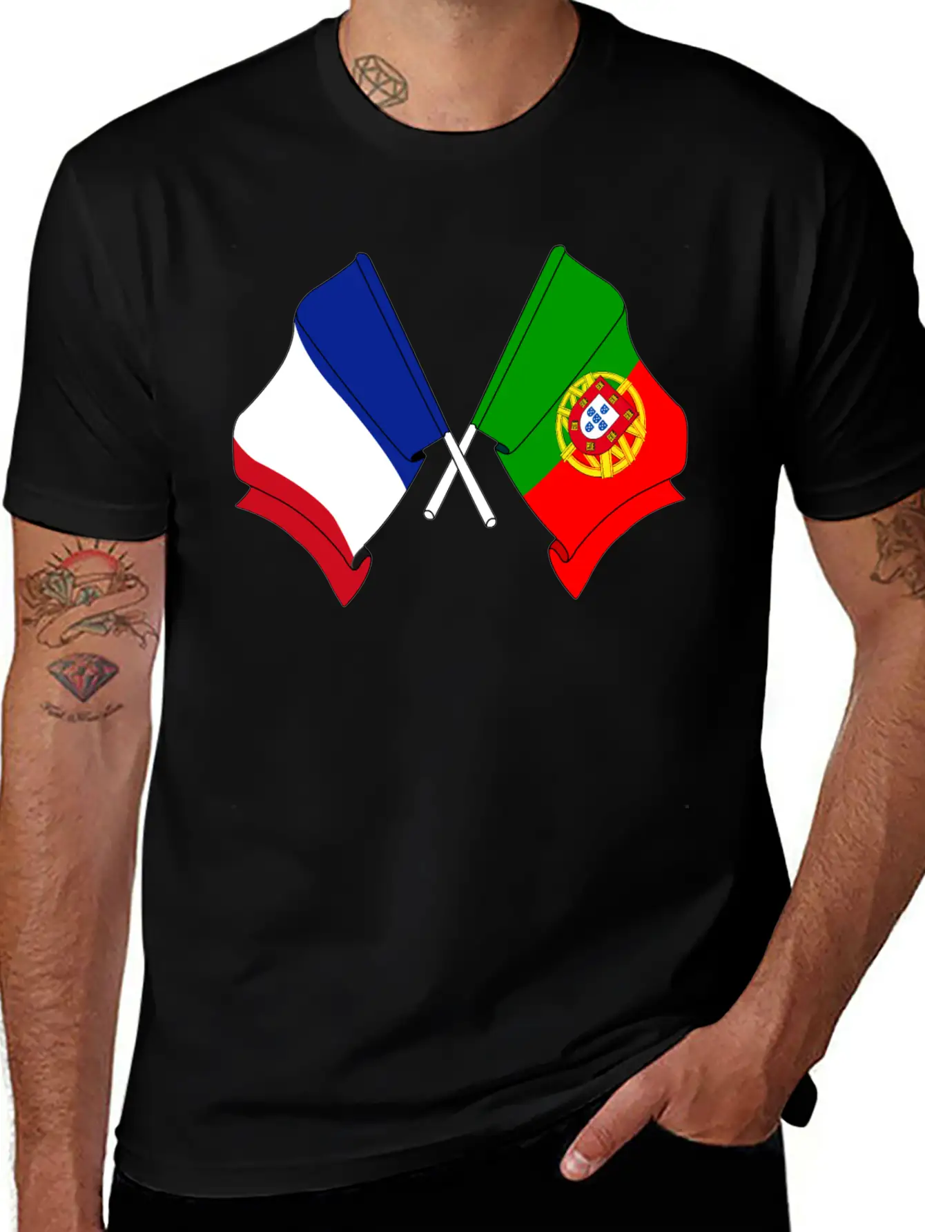 France Flag And Portugal Flag Crossed Essential Cotton Tee For Daily Outfits – Unisex Style