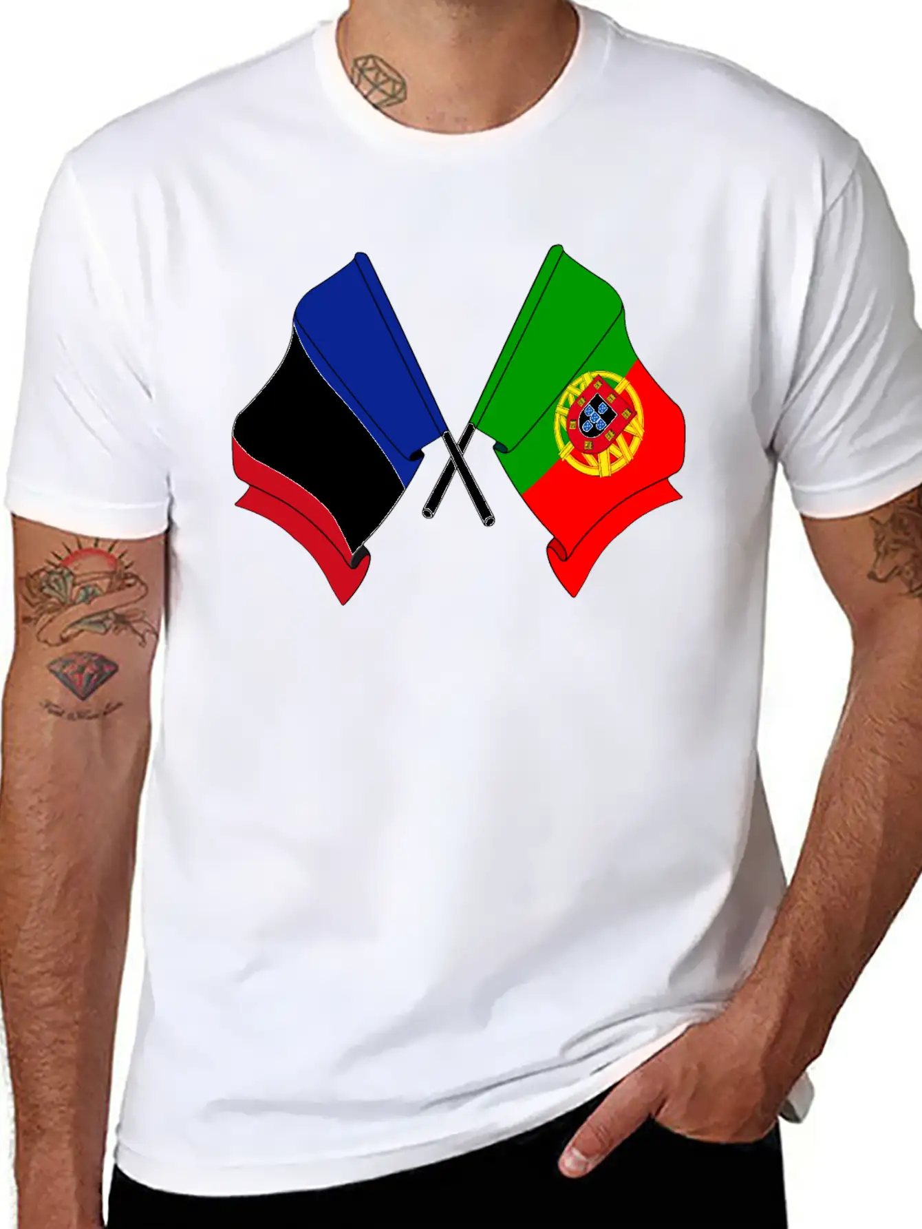 France Flag And Portugal Flag Crossed Essential Cotton Tee For Daily Outfits – Unisex Style
