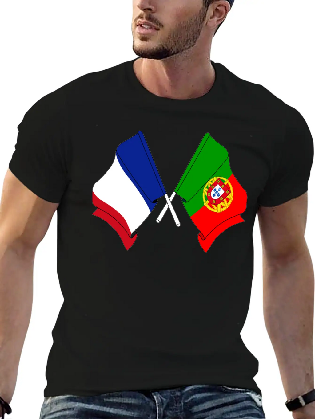 France Flag And Portugal Flag Crossed Essential Cotton Tee For Daily Outfits – Unisex Style