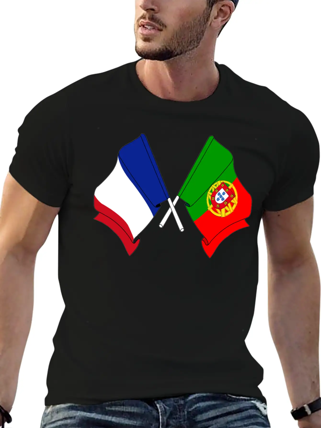 France Flag And Portugal Flag Crossed Essential Cotton Tee For Daily Outfits – Unisex Style