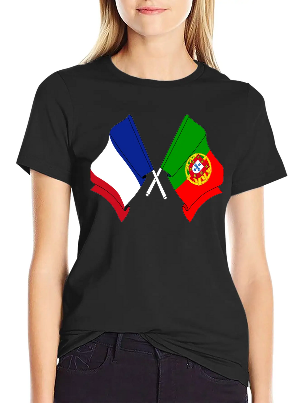 France Flag And Portugal Flag Crossed Essential Cotton Tee For Daily Outfits – Unisex Style