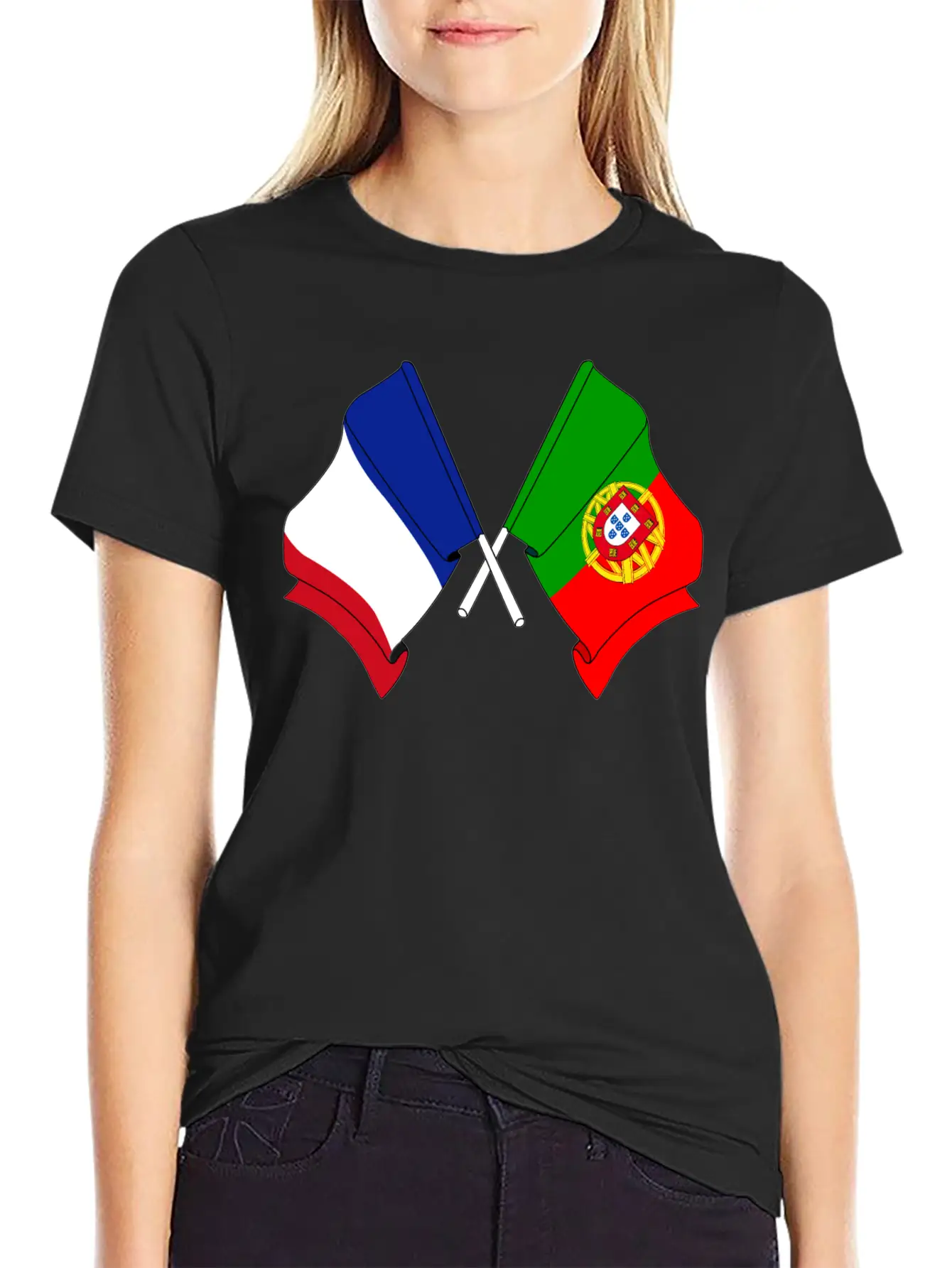 France Flag And Portugal Flag Crossed Essential Cotton Tee For Daily Outfits – Unisex Style