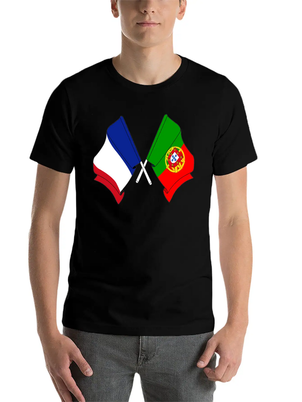 France Flag And Portugal Flag Crossed Essential Cotton Tee For Daily Outfits – Unisex Style