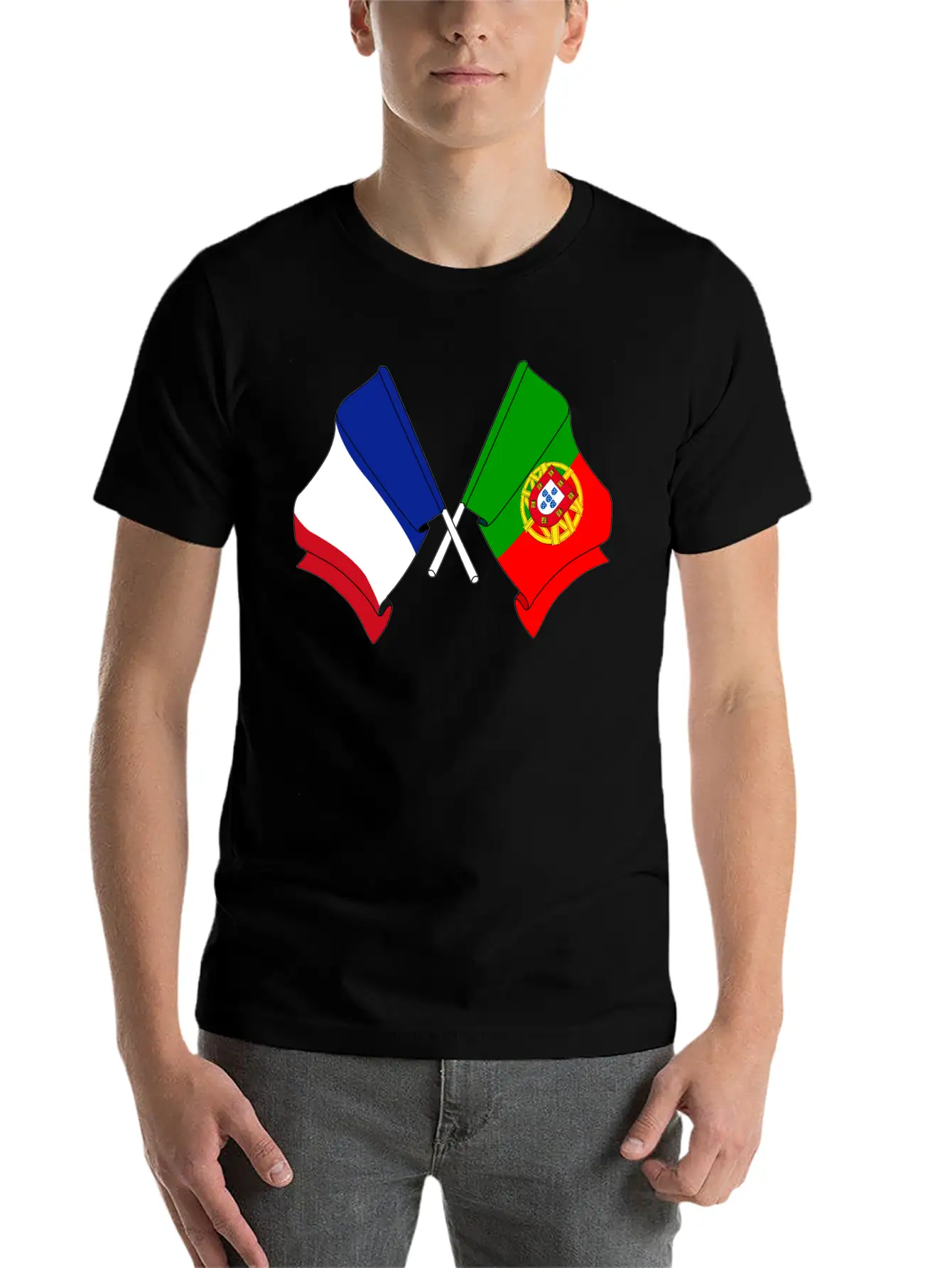 France Flag And Portugal Flag Crossed Essential Cotton Tee For Daily Outfits – Unisex Style
