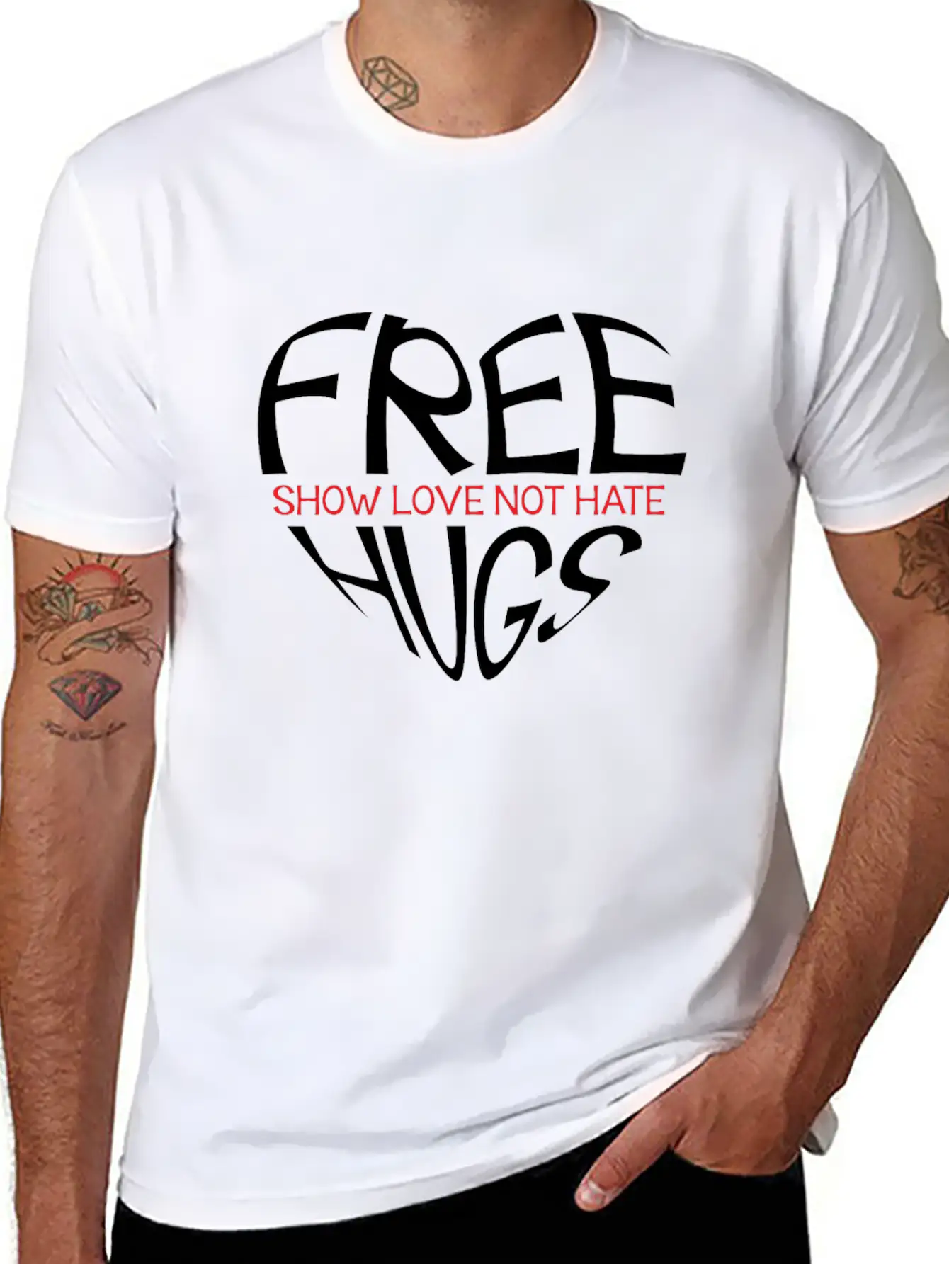 Free Hugs Show Love Not Hate Breathable Soft Cotton T-Shirt – Timeless Casual Look
