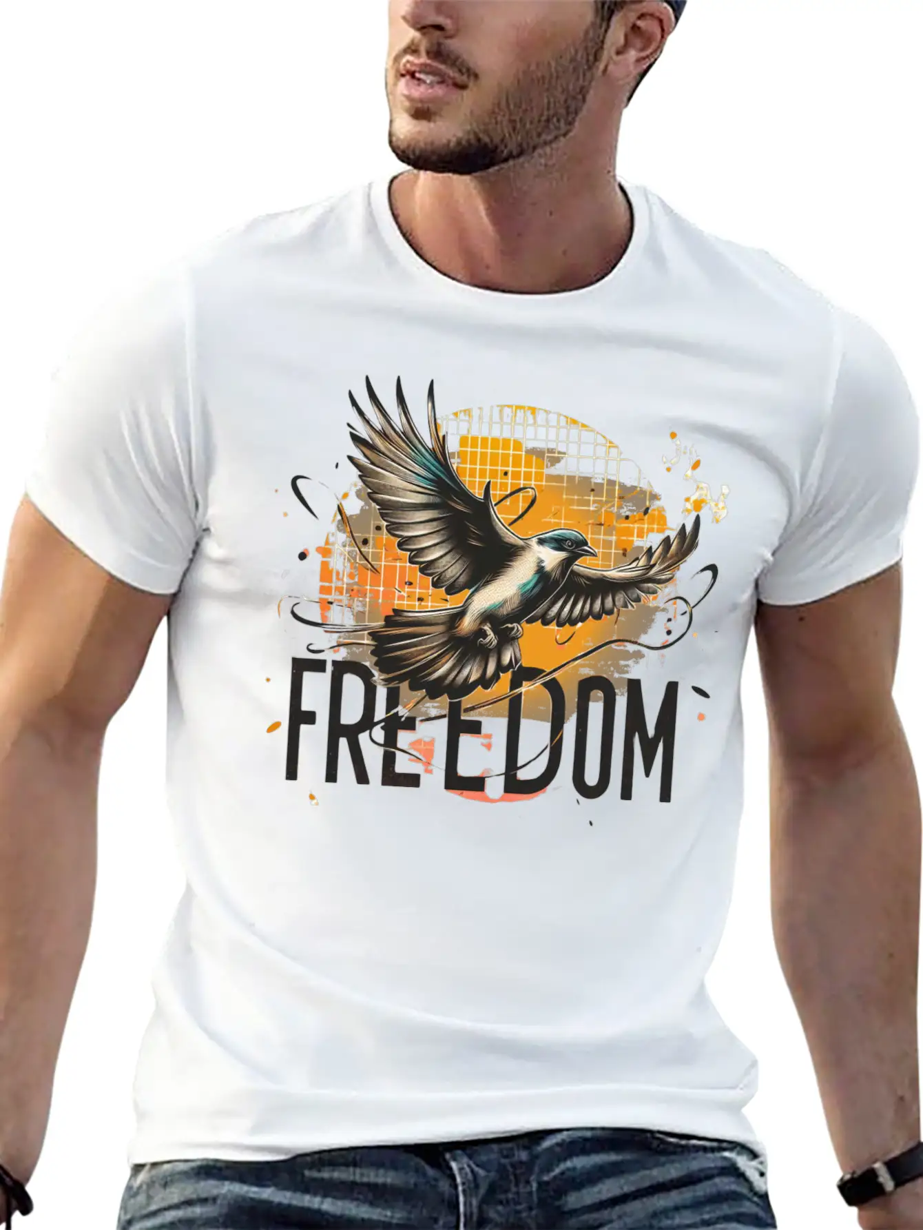 Freedom In Flight Artistic Bird Classic Cotton Tee – Unisex Comfort For Any Season