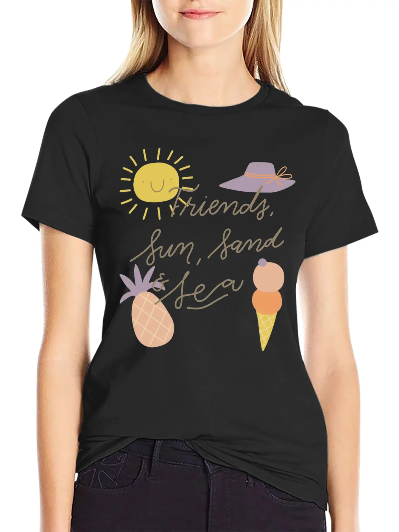 Friends Sun Sand Sea Summer Essential Cotton Tee For Daily Outfits – Unisex Style