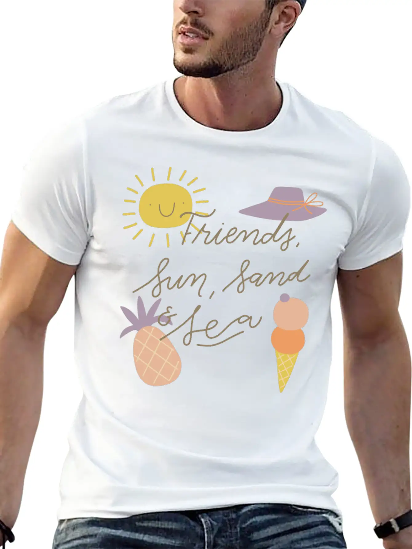 Friends Sun Sand Sea Summer Essential Cotton Tee For Daily Outfits – Unisex Style