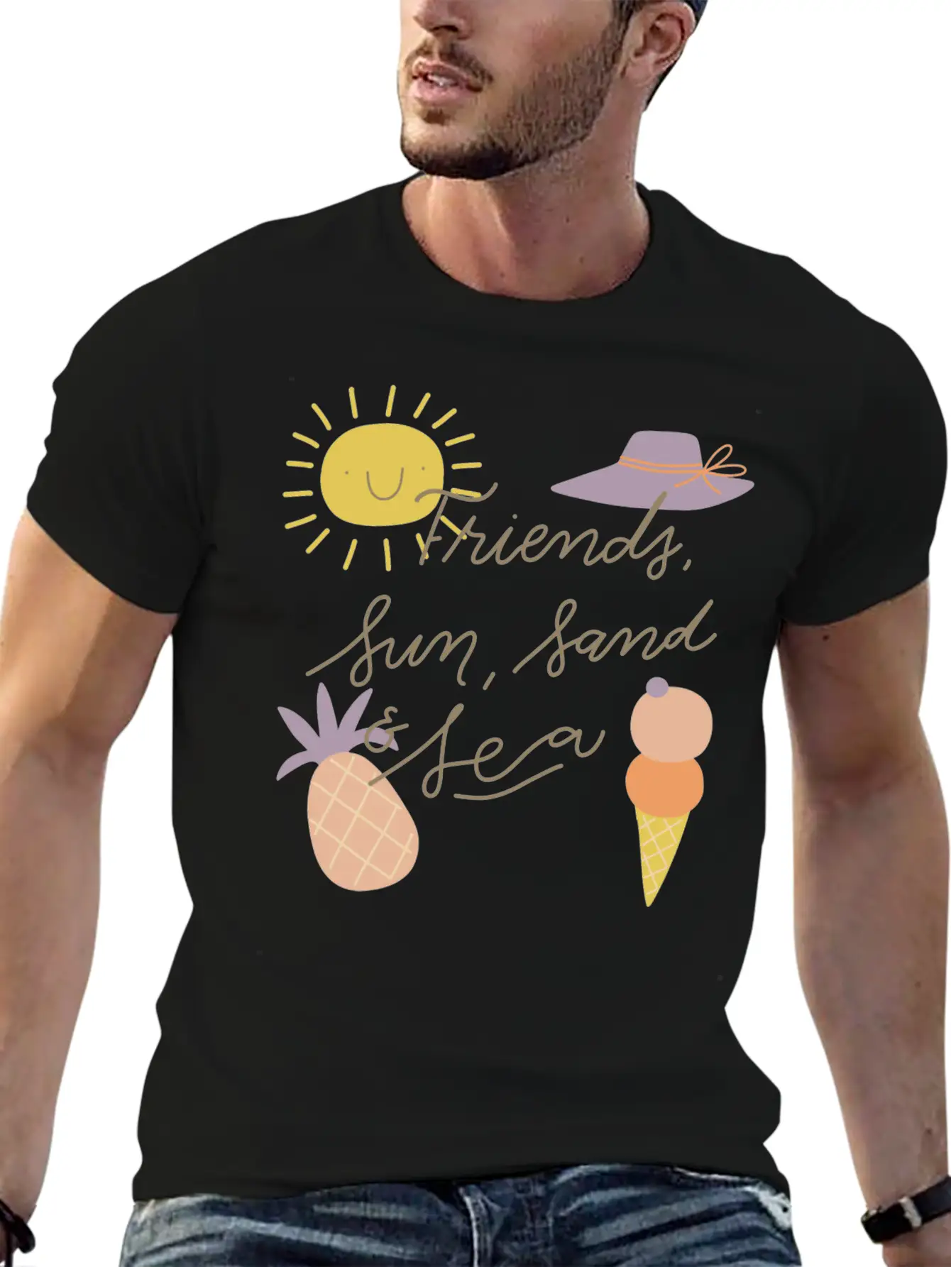 Friends Sun Sand Sea Summer Essential Cotton Tee For Daily Outfits – Unisex Style