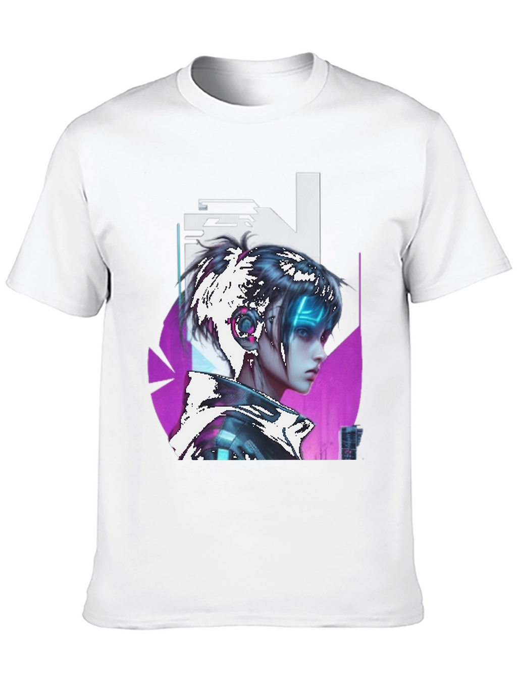 Cyberpunk Girl Graphic Tee - Black Cotton T-Shirt