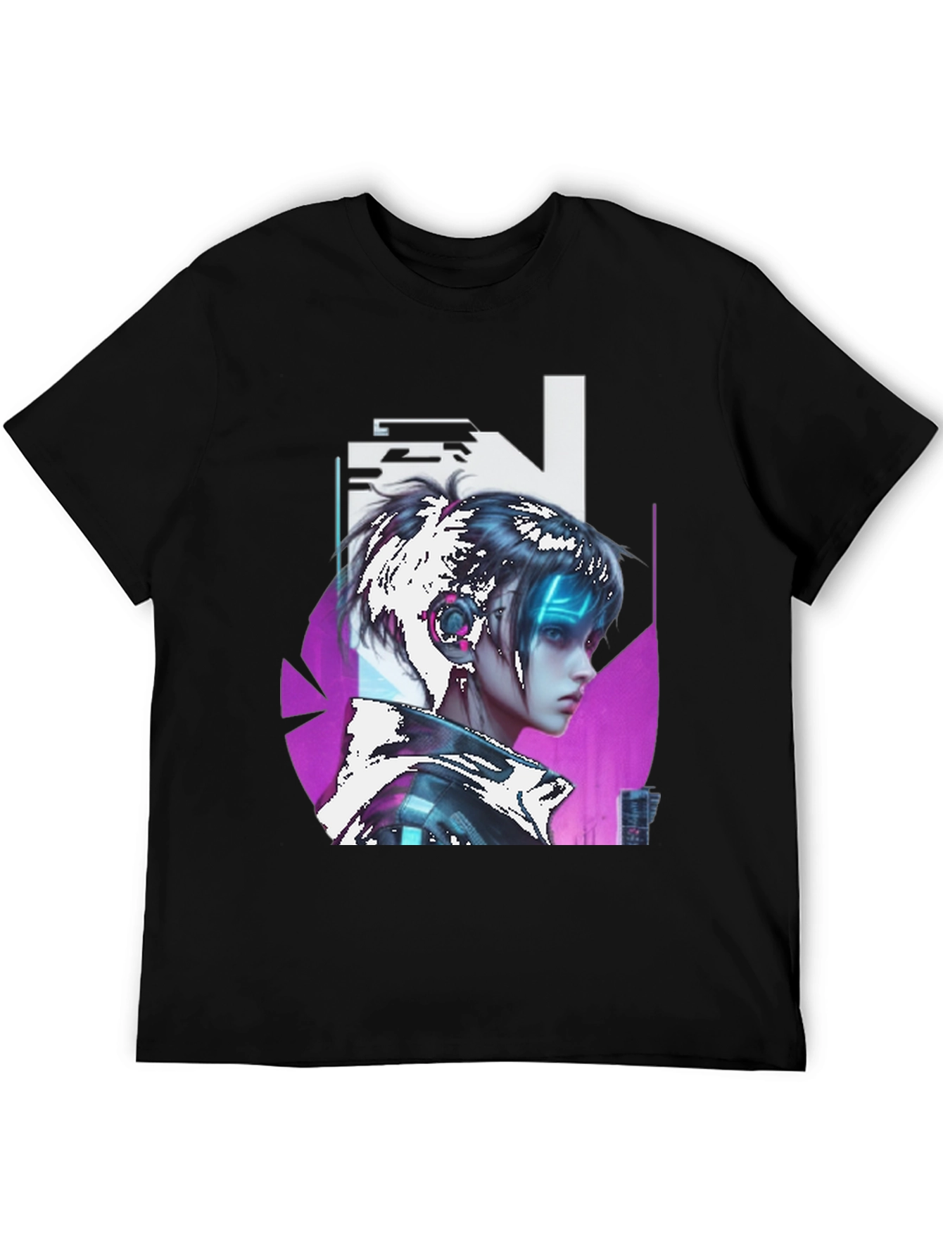 Cyberpunk Girl Graphic Tee - Black Cotton T-Shirt